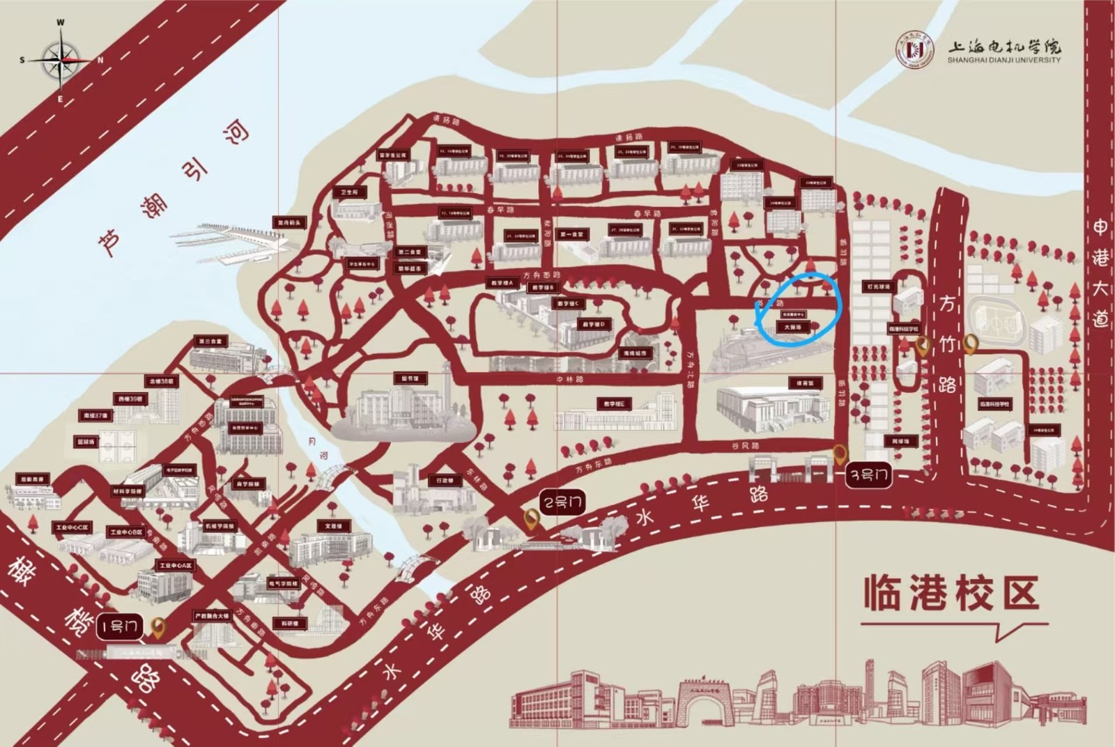 临港校区大雨棚区域标注地图